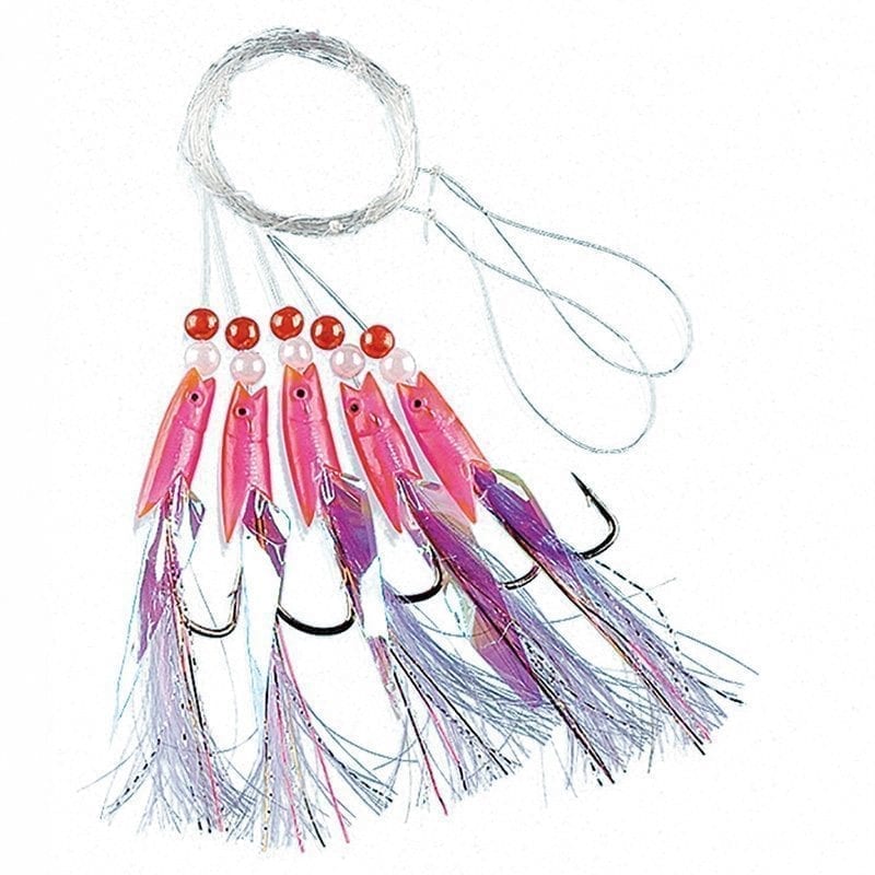 Fladen Herring and mackerel hook, Pink rubber with white feathers #6