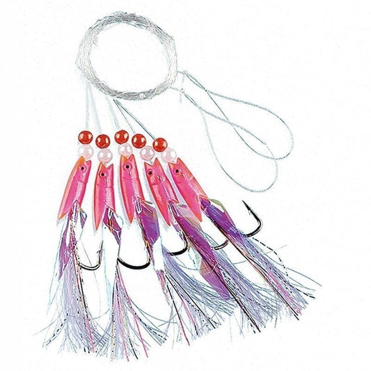 Fladen Herring and mackerel hook, Pink rubber with white feathers #6