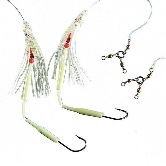 Bläckfisk självlysande Två dubbelkrokarstl 6/0 & 8/0 1.2mm långa hälleflundra