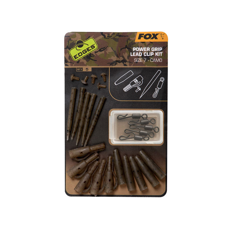 Fox Edges Camo Power Grip Lead Clip kit size 7 x 5-pack
