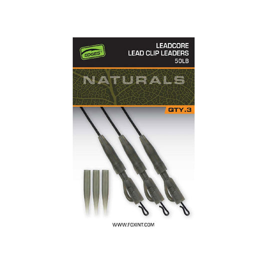 Fox Edges Naturals Leadcore Power Grip Lead Clip Leaders 50lb x 3pc