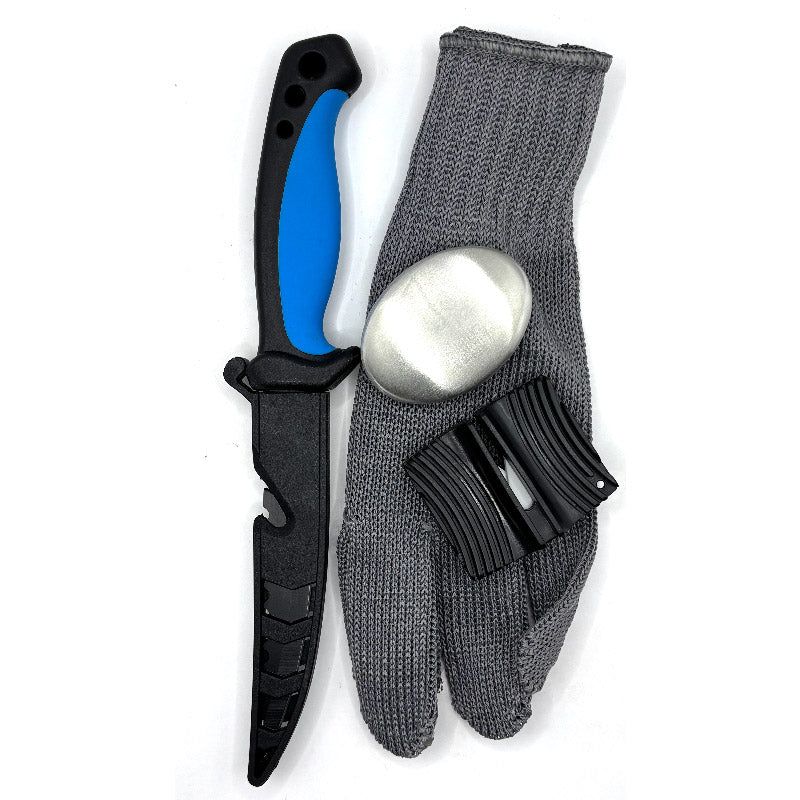 YAD Rensa Fisk Combo, Stålhandske, Kniv, Knivslip, och ståltvål